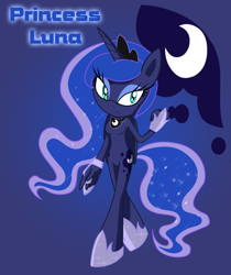 Size: 1228x1462 | Tagged: safe, artist:cindythehedgehog, princess luna, anthro, unguligrade anthro, barbie doll anatomy, solo, sonic the hedgehog (series), sonicified, style emulation