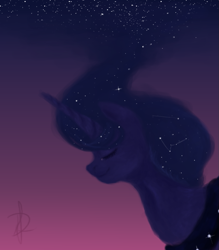 Size: 945x1078 | Tagged: safe, artist:duquesalindona, princess luna, alicorn, pony, dark, solo, sunset