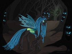 Size: 1024x768 | Tagged: artist needed, safe, queen chrysalis, changeling, changeling queen, female, forest, tree