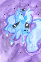 Size: 864x1296 | Tagged: safe, artist:penguin00, princess luna, alicorn, pony, solo, traditional art, watercolor painting