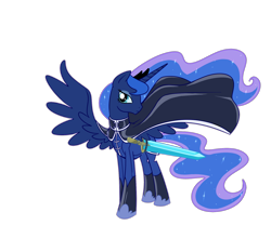 Size: 1800x1500 | Tagged: safe, artist:madmax, princess luna, alicorn, pony, cape, clothes, simple background, solo, sword, warrior luna, weapon