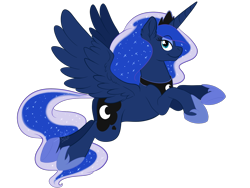 Size: 1400x1050 | Tagged: safe, artist:fizzy-dog, princess luna, alicorn, pony, flying, looking at you, simple background, smiling, solo