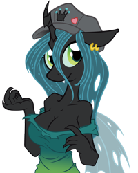 Size: 4800x6000 | Tagged: safe, artist:internationaltck, artist:trollie trollenberg, queen chrysalis, anthro, changeling, changeling queen, absurd resolution, adorasexy, breasts, cleavage, cute, cutealis, ear piercing, earring, fangs, female, hat, jewelry, looking at you, piercing, queen chrysaltits, sexy, simple background, smiling, solo, stupid sexy chrysalis, transparent background, vector