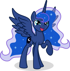 Size: 9659x9877 | Tagged: safe, artist:kp-shadowsquirrel, artist:theponymuseum, princess luna, alicorn, pony, absurd resolution, female, mare, missing accessory, open mouth, simple background, smiling, solo, spread wings, transparent background, vector, wings