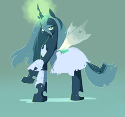 Size: 1500x1400 | Tagged: dead source, safe, artist:swomswom, queen chrysalis, changeling, changeling queen, clothes, dress, female, lidded eyes, smiling, solo