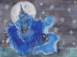 Size: 2296x1705 | Tagged: safe, artist:master-zuzu, princess luna, alicorn, pony, moon, solo, traditional art
