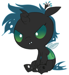 Size: 354x384 | Tagged: safe, artist:elslowmo, artist:php27, queen chrysalis, changeling, changeling queen, nymph, angry, baby, cute, cutealis, cuteling, female, filly, filly queen chrysalis, foal, madorable, simple background, sitting, solo, transparent background, younger