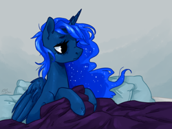 Size: 800x600 | Tagged: safe, artist:xarakayx, princess luna, alicorn, pony, bed mane, messy mane, morning ponies, solo