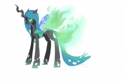 Size: 2700x1800 | Tagged: safe, artist:stupidyou3, queen chrysalis, changeling, changeling queen, female, looking at you, signature, simple background, solo, standing, white background