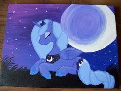 Size: 2848x2144 | Tagged: safe, artist:equestriapaintings, princess luna, alicorn, pony, moon, photo, s1 luna, solo, traditional art