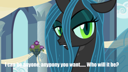 Size: 1152x648 | Tagged: safe, edit, edited screencap, screencap, queen chrysalis, changeling, changeling queen, a canterlot wedding, bedroom eyes, bust, female, meme, solo