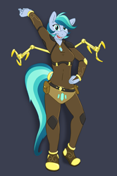 Size: 616x930 | Tagged: safe, artist:caroo, oc, oc only, oc:fixette, anthro, crystal pony, anthro oc, claws, crystal pony oc, hand on hip, mechanic