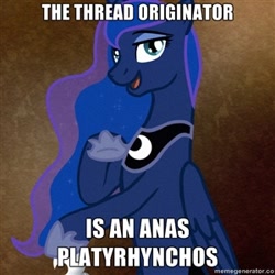 Size: 300x300 | Tagged: safe, princess luna, alicorn, mallard, pony, female, image macro, joseph ducreux, mare, meme, op is a cuck, op is a duck (reaction image), reaction image, sesquipedalian loquaciousness, solo, taxonomy, ye olde english