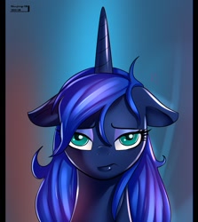 Size: 1191x1337 | Tagged: safe, artist:skyart301, princess luna, alicorn, pony, bed mane, female, floppy ears, mare, portrait, solo, tired