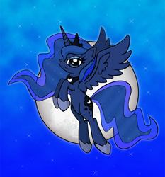 Size: 802x860 | Tagged: safe, artist:littlemissantisocial, princess luna, alicorn, pony, flying, moon, solo