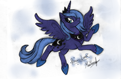 Size: 800x520 | Tagged: safe, artist:maurincl, princess luna, alicorn, pony, female, horn, mare, simple background, solo, white background
