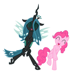 Size: 2904x2917 | Tagged: safe, artist:nianara, pinkie pie, queen chrysalis, changeling, changeling queen, earth pony, pony, female, high res
