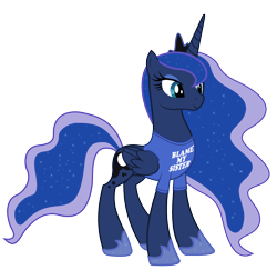 Size: 1500x1457 | Tagged: safe, artist:alexiy777, edit, idw, princess luna, alicorn, pony, spoiler:comic, spoiler:comic09, blame my sister, clothes, idw showified, magic shirt, simple background, solo, t-shirt, transparent background, vector