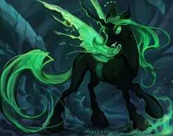 Size: 680x537 | Tagged: safe, artist:ladyavali, queen chrysalis, changeling, changeling queen, female, green changeling