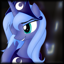 Size: 2976x3000 | Tagged: safe, artist:iflysna94, princess luna, alicorn, pony, bust, hand, s1 luna, smiling, solo