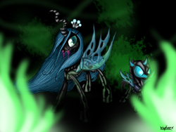 Size: 2000x1500 | Tagged: safe, artist:wojtovix, queen chrysalis, changeling, changeling queen, female, fire