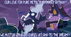 Size: 1252x663 | Tagged: safe, edit, edited screencap, screencap, princess luna, alicorn, pony, luna eclipsed, br00tal, caption, glowing eyes, hardcore, lyrics, metalium, narm, rearing, text