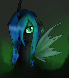 Size: 800x900 | Tagged: safe, artist:spittfireart, queen chrysalis, changeling, changeling queen, bust, female, hair over one eye, open mouth, signature, solo