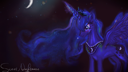 Size: 1920x1080 | Tagged: safe, artist:the-little-skylark, princess luna, alicorn, pony, crying, sad, solo