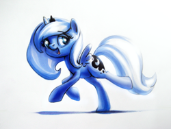 Size: 800x600 | Tagged: safe, artist:averagedraw, princess luna, alicorn, pony, filly, running, s1 luna, solo, woona