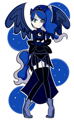 Size: 1500x2449 | Tagged: safe, artist:mizuki4560, princess luna, clothes, eared humanization, horned humanization, humanized, solo, stockings, tailed humanization, winged humanization