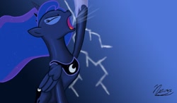 Size: 1024x600 | Tagged: safe, artist:nsw64, princess luna, alicorn, pony, eyes closed, lightning, open mouth, screaming, solo, traditional royal canterlot voice, yelling