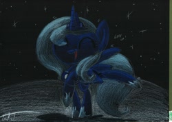 Size: 1255x896 | Tagged: safe, artist:getchanoodlewet, princess luna, alicorn, pony, dancing, eyes closed, solo, traditional art