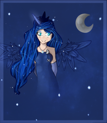 Size: 790x900 | Tagged: safe, artist:kaiathedragon13, princess luna, horned humanization, humanized, moon, solo, winged humanization