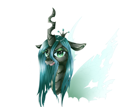 Size: 2600x2200 | Tagged: safe, artist:dream--chan, queen chrysalis, changeling, changeling queen, bust, fangs, female, frown, high res, looking at you, open mouth, solo