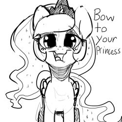 Size: 750x750 | Tagged: safe, artist:mewball, princess luna, alicorn, pony, crown, cute, dialogue, grayscale, jewelry, looking at you, monochrome, nighmurr mun, regalia, sketch, solo