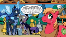 Size: 1026x584 | Tagged: safe, artist:andypriceart, idw, big macintosh, princess luna, alicorn, earth pony, pony, spoiler:comic, spoiler:comic09, brush, clothes, magic shirt, male, stallion, stanley cup, t-shirt, trophy, yup