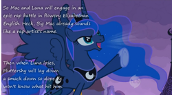 Size: 800x442 | Tagged: safe, princess luna, alicorn, pony, hub logo, insane pony thread, solo, traditional royal canterlot voice