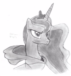 Size: 2377x2536 | Tagged: safe, artist:drchrisman, princess luna, alicorn, pony, cloak, clothes, monochrome, solo