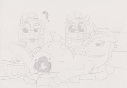 Size: 821x572 | Tagged: safe, artist:theimmortalwolf, princess luna, alicorn, pony, belly, bellyrubs, kicking, monochrome, pregnant, royal guard