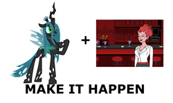 Size: 1337x796 | Tagged: safe, queen chrysalis, changeling, changeling queen, callie maggotbone, exploitable meme, female, make it happen, meta, ugly americans