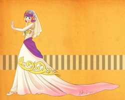 Size: 1024x819 | Tagged: safe, artist:pluffers, princess cadance, queen chrysalis, changeling, clothes, disguise, disguised changeling, dress, fake cadance, humanized, solo, wedding dress