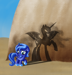 Size: 1024x1070 | Tagged: safe, artist:beamsaber, nightmare moon, princess luna, alicorn, pony, cute, filly, parody, shadow, solo, star wars, the phantom menace, woona