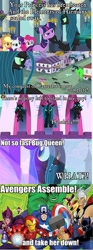 Size: 356x960 | Tagged: safe, applejack, pinkie pie, queen chrysalis, rarity, twilight sparkle, changeling, changeling queen, earth pony, pony, unicorn, ant-man, avengers, avengers: earth's mightiest heroes, black panther, captain america, comic, crossover, female, hawkeye, iron man, lowres, marvel, the incredible hulk, thor, wasp