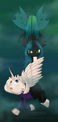 Size: 574x1200 | Tagged: safe, artist:hollowzero, queen chrysalis, oc, oc:pearly gates, alicorn, changeling, changeling queen, pony, female