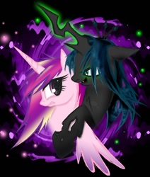 Size: 742x877 | Tagged: safe, artist:kejifox, princess cadance, queen chrysalis, alicorn, changeling, changeling queen, pony, female, v3ga