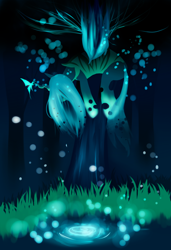 Size: 900x1318 | Tagged: safe, artist:sweetkarleeta, queen chrysalis, butterfly, changeling, changeling queen, female, flying, solo, water