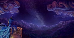 Size: 4600x2400 | Tagged: safe, artist:viwrastupr, princess luna, alicorn, pony, balcony, night, scenery, solo