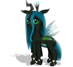 Size: 850x780 | Tagged: safe, artist:pipomanager-mimmi, queen chrysalis, changeling, changeling queen, nymph, cute, cutealis, derp, female, simple background, solo, standing, white background