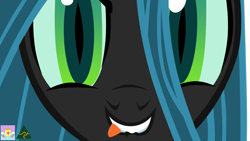 Size: 1280x720 | Tagged: safe, artist:yourfavoritesenpai, queen chrysalis, changeling, changeling queen, biting, close-up, female, lip bite, looking at you, signature, solo, tongue bite, tongue out