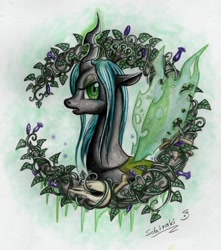 Size: 992x1124 | Tagged: safe, artist:schiraki, queen chrysalis, changeling, changeling queen, female, traditional art